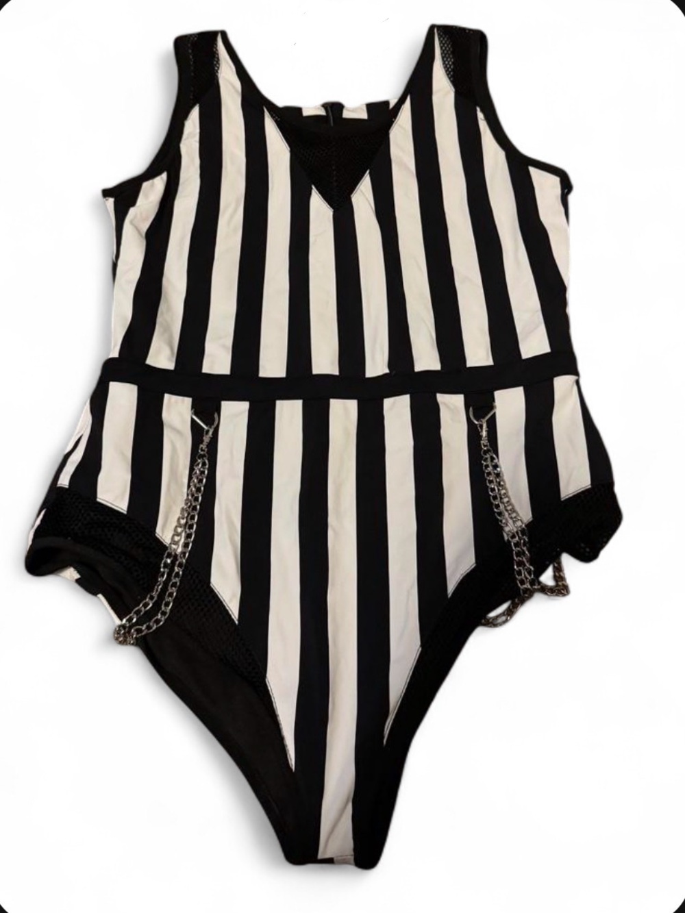 Sold out Forest Ink Striped Chain Detail One-Piece Swimsuit – Size Medium